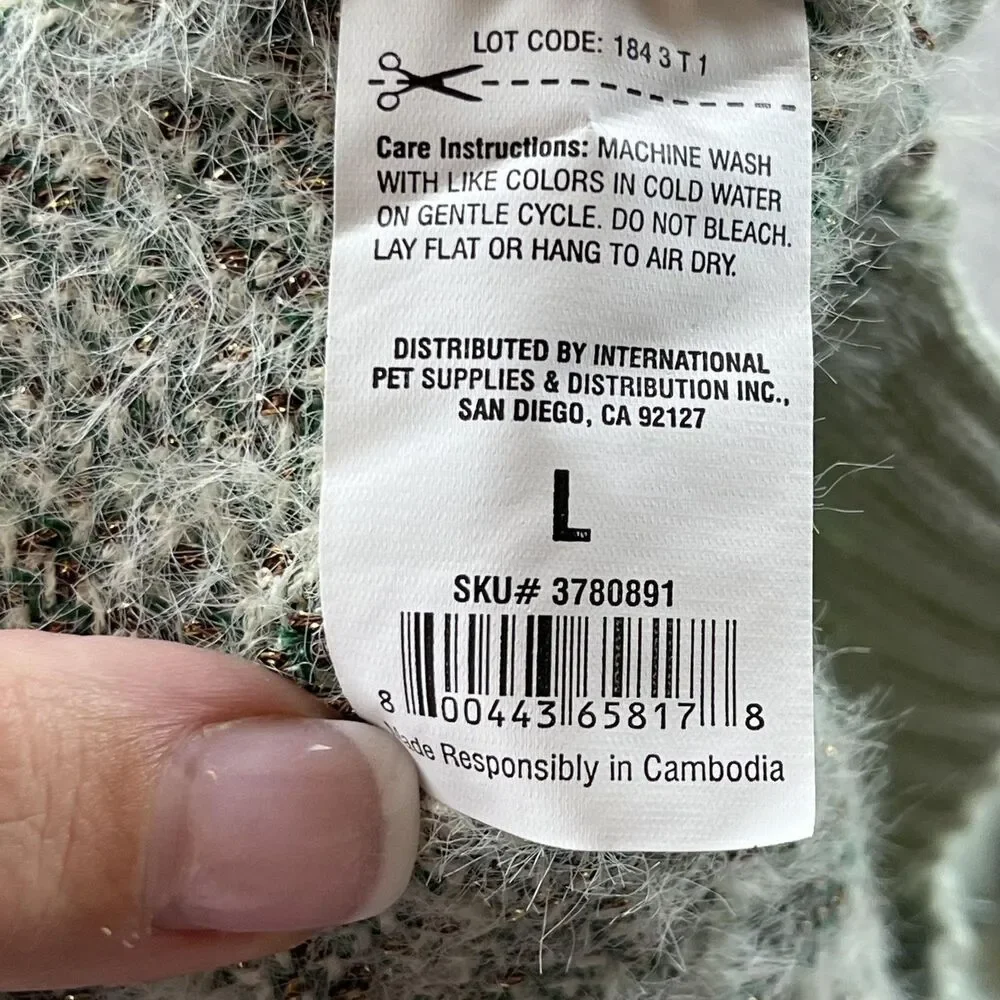 Merry Makings by Petco Pet Sweater Large L Dog 17-19 in Argyle Green Cream Knit - Picture 5 of 6